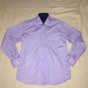 GUCCI Blue Striped Button Up Dress Shirt, Size L